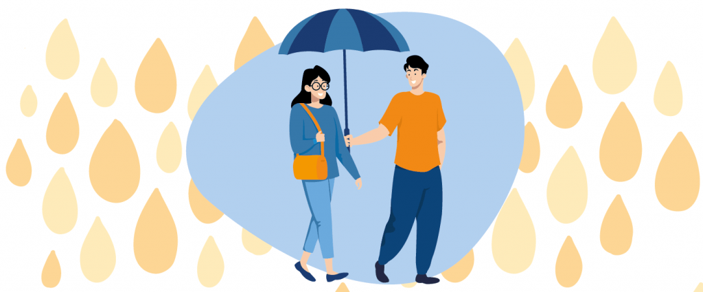 Eltern mit Regenschirm
